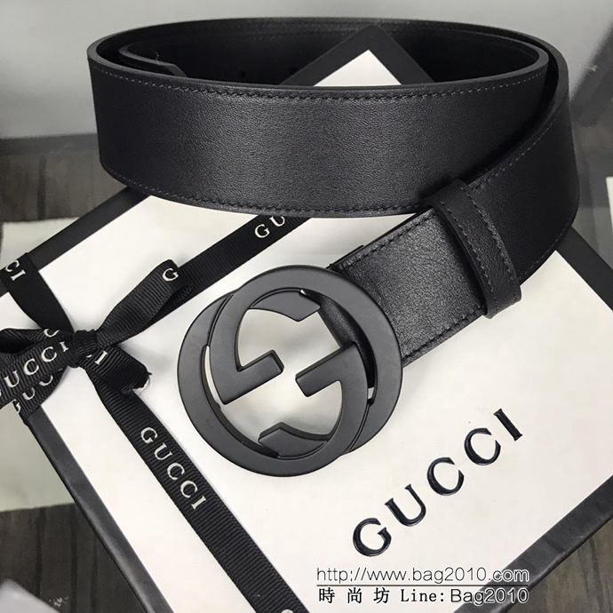 GUCCI古馳 官方經典款 正品規格 原單品質 對版定制皮料 復古烤漆雙G亞黑扣 男士皮帶  xfp1084